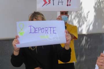 Protesta de los extrabajadores del Paco Artiles esta mañana en El Calero/TA/Antonio Alí y Acfi Press.